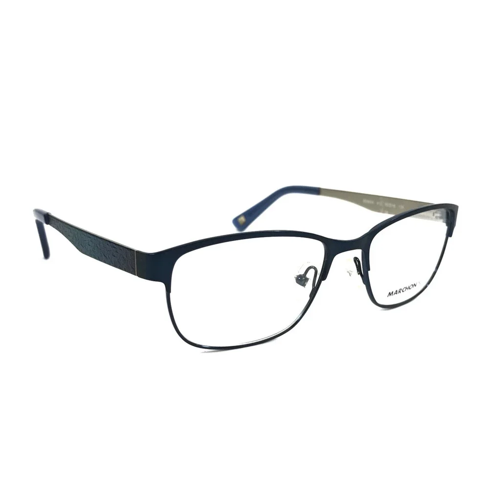 Marchon NYC Petite Eyeglasses Frames ROSEN 412 Blue Silver Rectangle 50-16-135